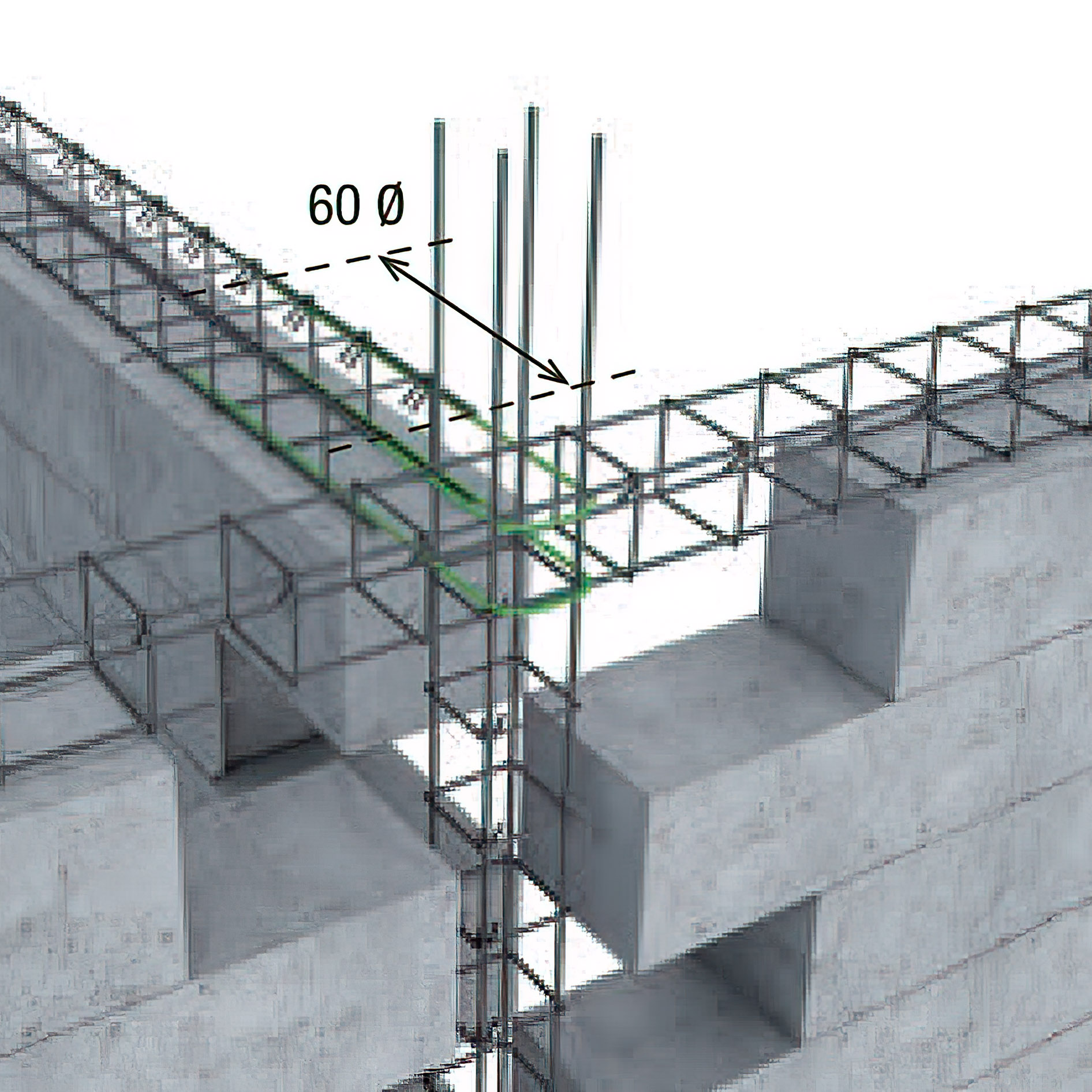 L’intégration des chaînages horizontaux en béton armé dans une structure de maçonnerie, montrant le renforcement stratégique à la base et aux étages des murs porteurs.