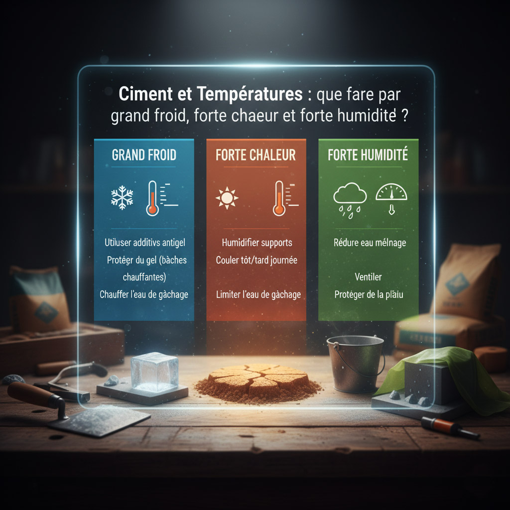 Température idéale du ciment, gel, chaleur, humidité. Guide complet.