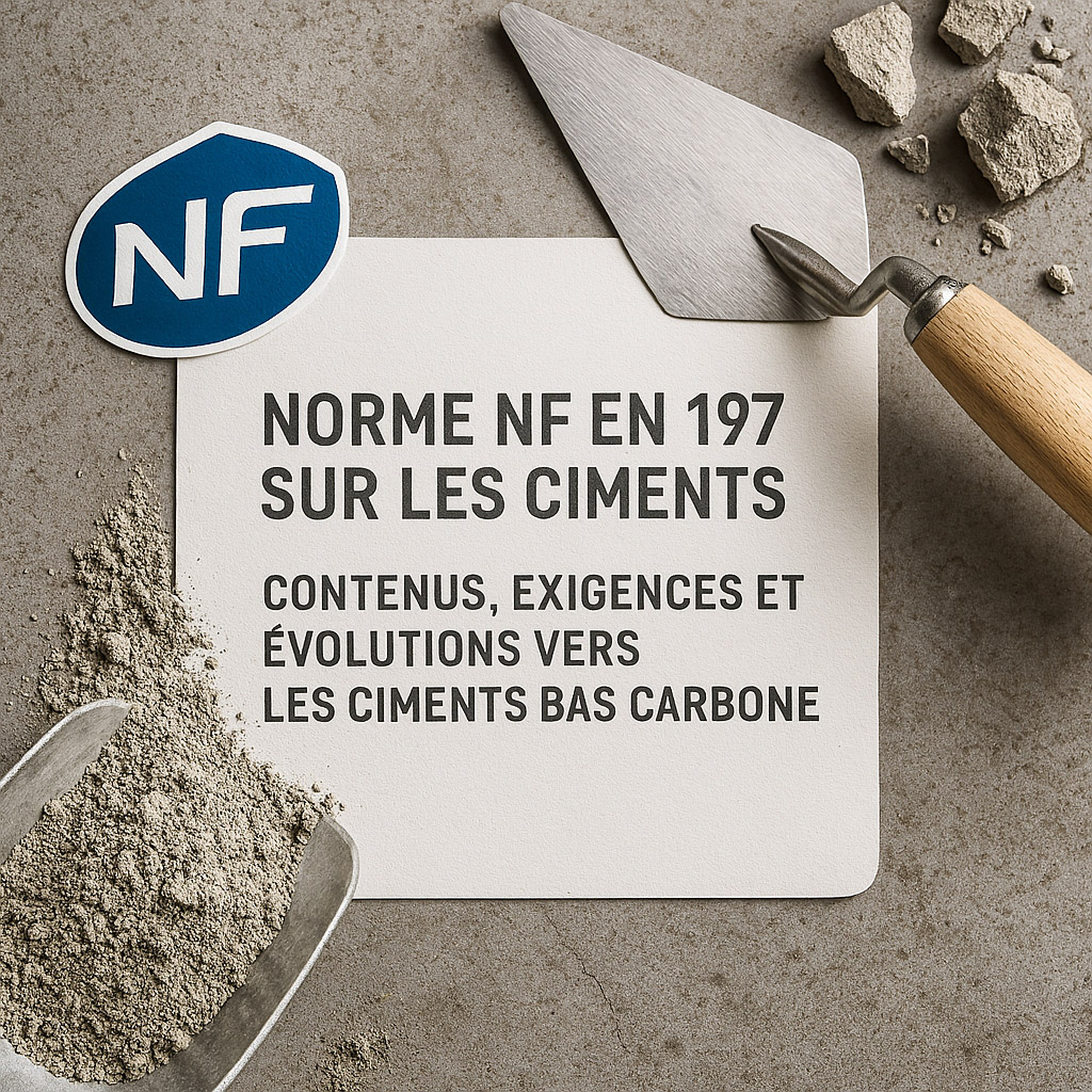 Apprenez à maîtriser la norme NF EN 197 : types de ciments, compositions, classes de résistance, marquage CE / NF et nouveaux ciments bas carbone (CEM VI).