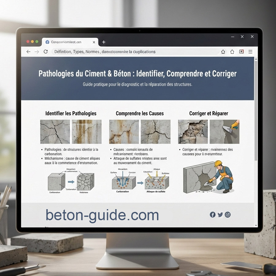 Fissures, efflorescence, corrosion, écaillage : identifiez les pathologies du ciment et du béton, leurs causes réelles et les solutions adaptées pour des ouvrages durables.